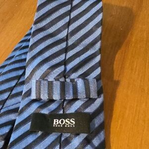 Hugo Boss Navy and Black Diagonal Striped Tie